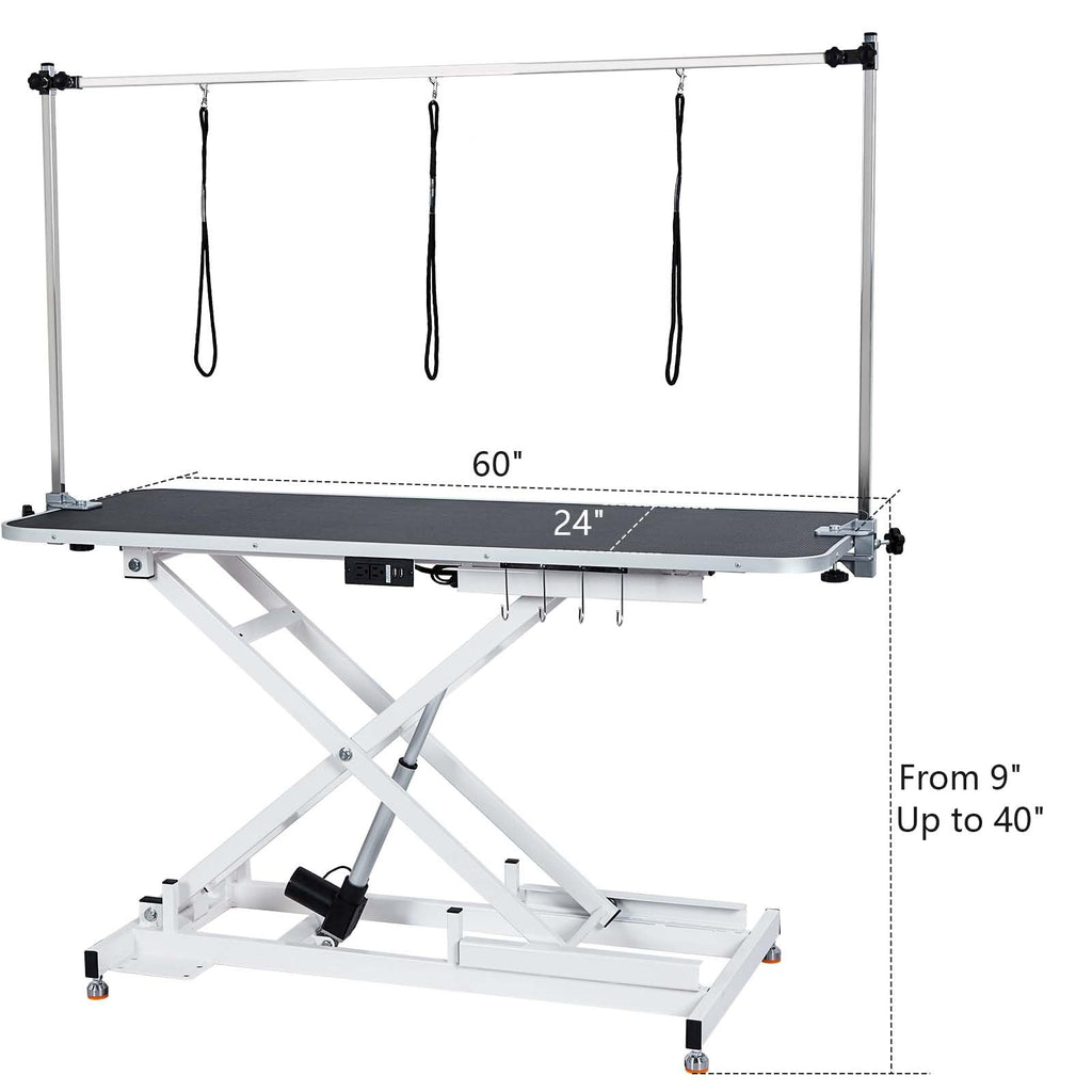 Garvee 60'' Dog Grooming Table for Large/Small Dogs + Electric Adjustable Height + Max Capacity 340Lb + Stainless Steel + Non-slip Design + Remote Lifting + Home Use