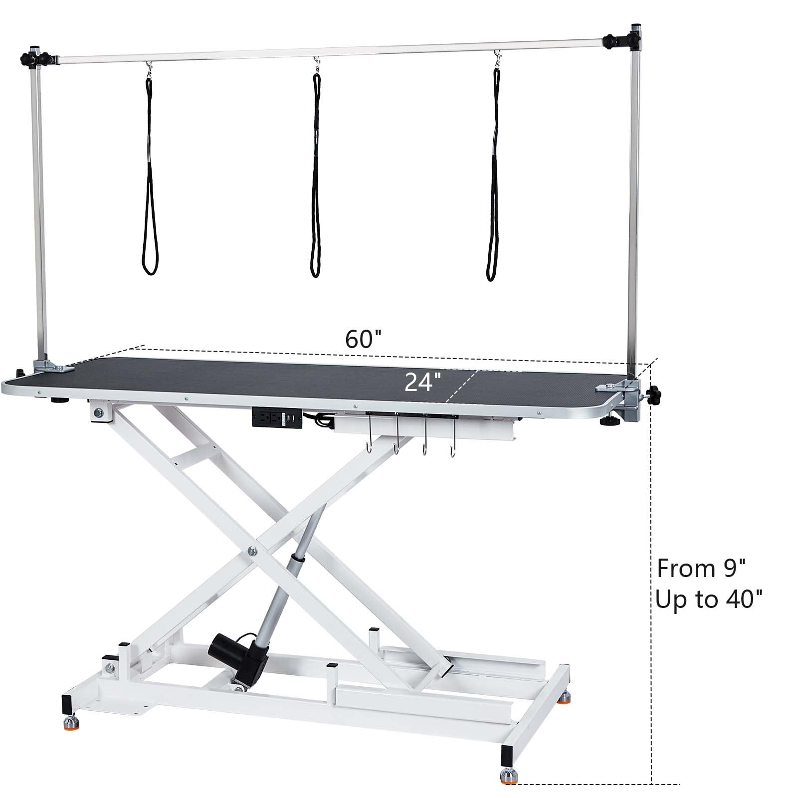 Garvee 60'' Dog Grooming Table for Large/Small Dogs + Electric Adjustable Height + Max Capacity 340Lb + Stainless Steel + Non-slip Design + Remote Lifting + Home Use