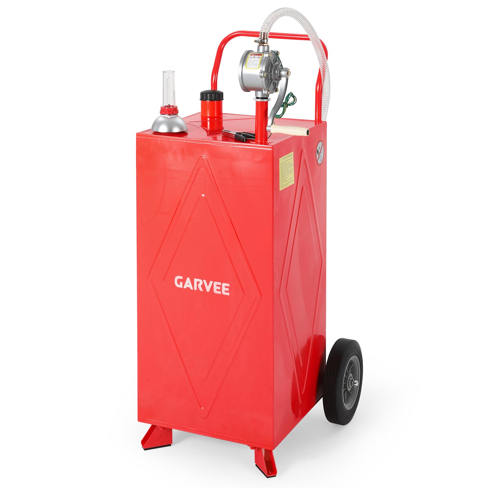 Garvee 30 Gallon Fuel Gas Caddy, Portable Storage Tank with Wheels and Manual Hand Pump for Gasoline and Diesel Transfer, Suitable for ATV, Car, Mower, Tractor, and Boat, Red
