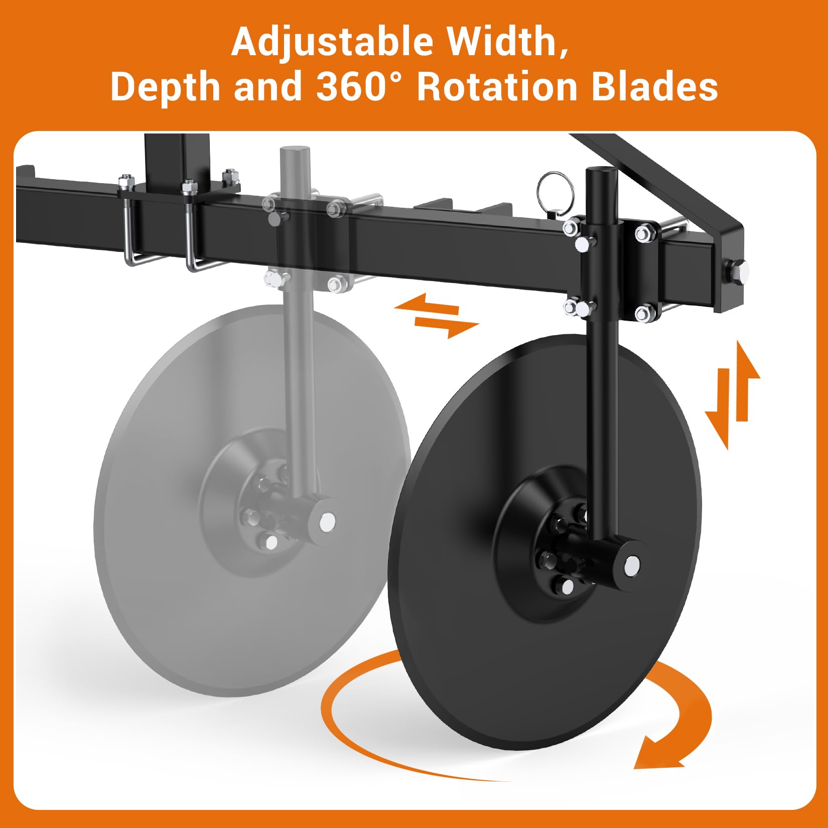Garvee 48" Adjustable Disc Bedder, Heavy Duty Garden Disc Plow Compatible for Category 1, 3 Point Quick Hitch for Tractor , Cultivator Garden Bedder and Hiller Attachment, 16" Disc Blades, Black