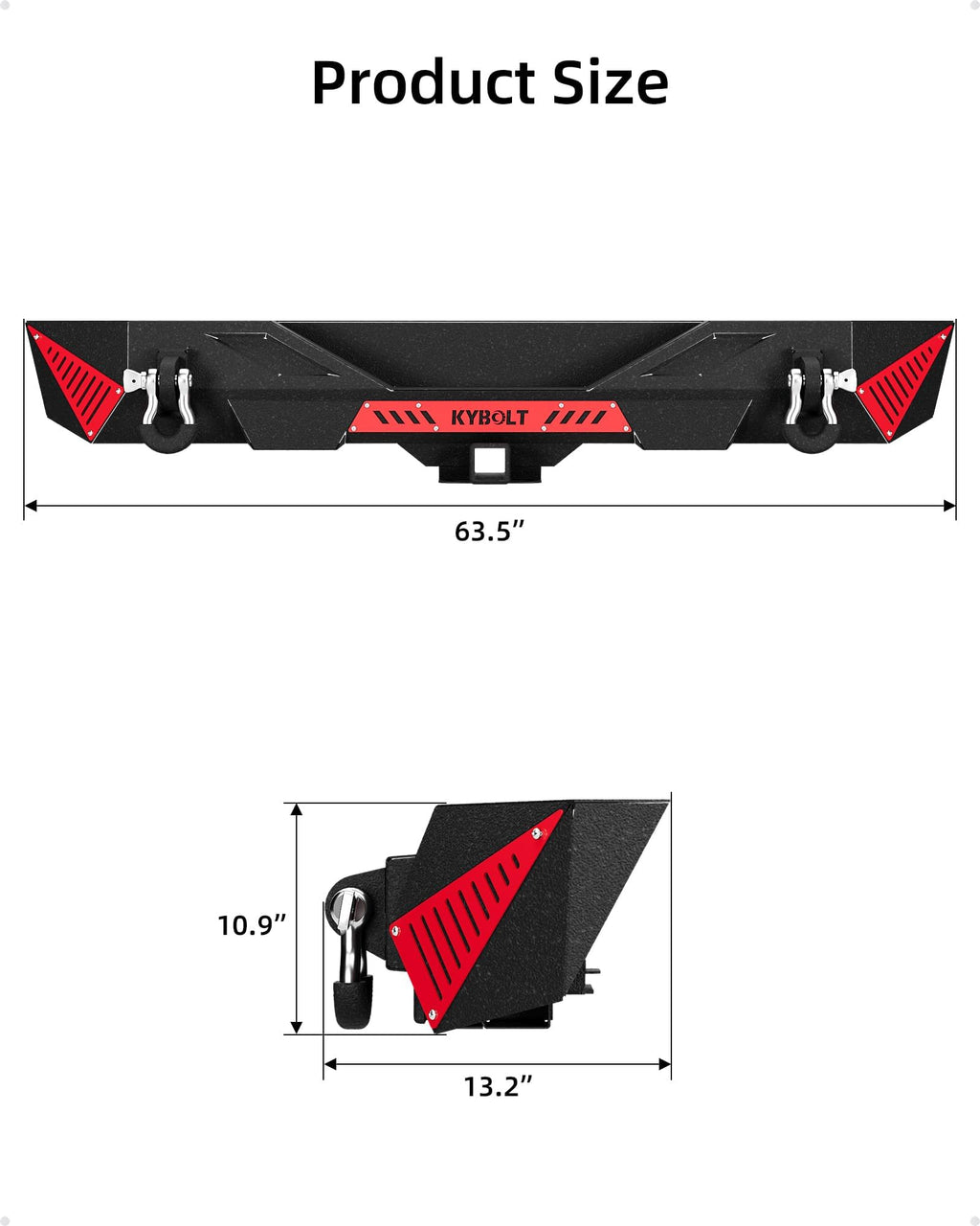 Garvee Rear Bumper Compatible with 2007-2018 Jeep Wrangler JK & JKU Unlimited (2/4 Doors), Off Road Back Bumper with Hitch Receiver & 2 x D-Rings Paintable Armor