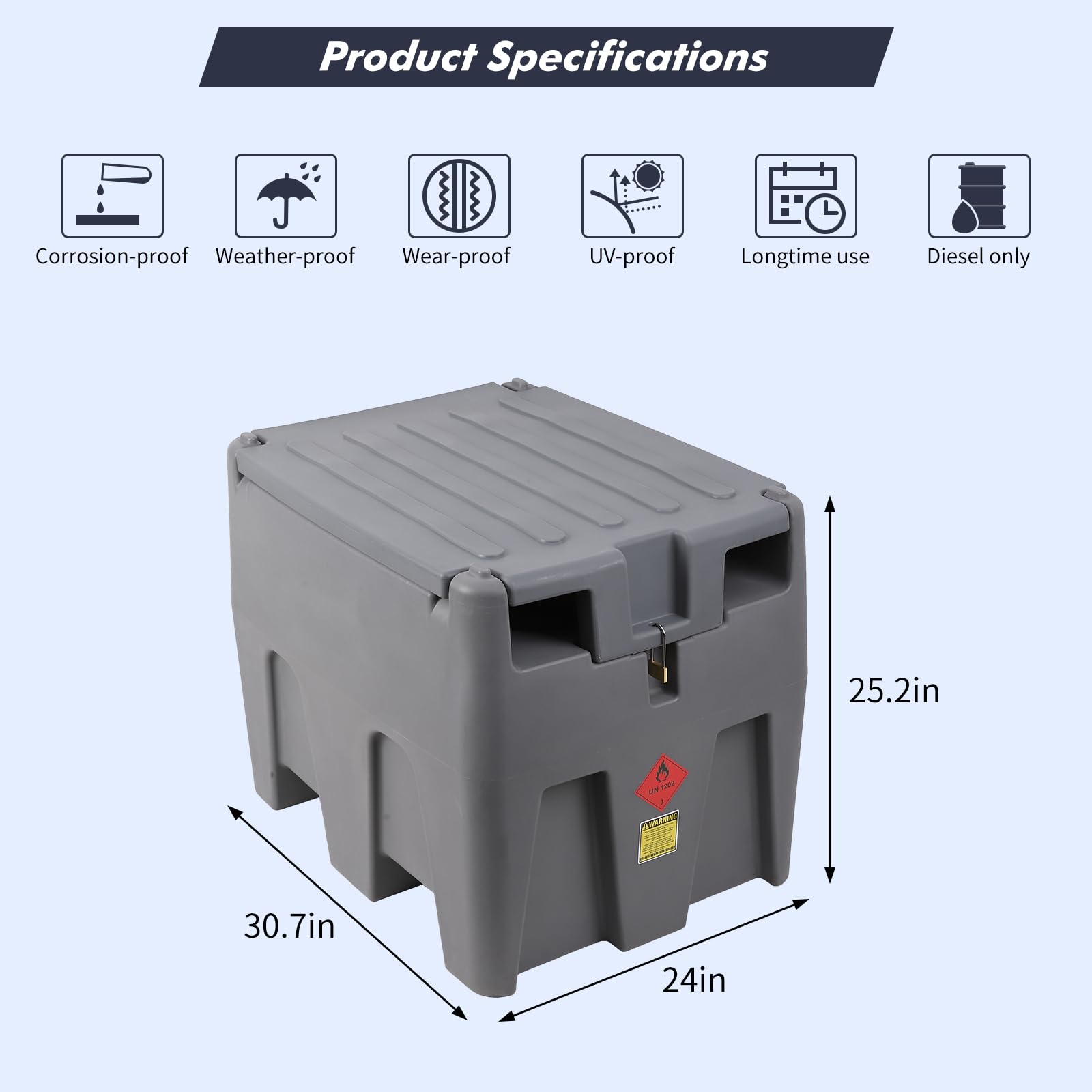 Garvee Portable Diesel Tank, 53 Gallon Fuel Tank with 12V Electric Fuel Transfer Pump, 10 GPM Diesel Transfer Tank with Auto Fueling Nozzle & 360° Swivel Connector with 13.1ft Hose (Gray, 53 Gal)