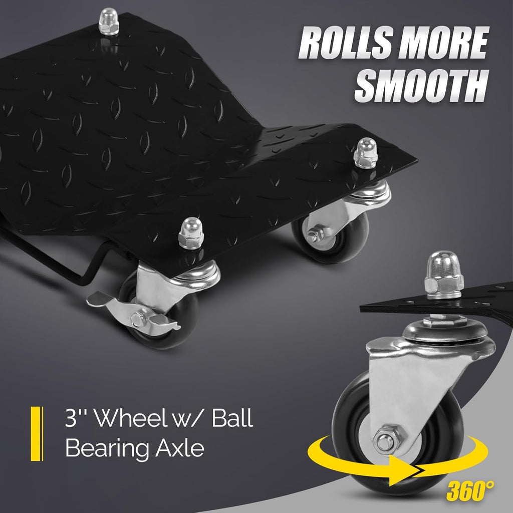 Garvee 4 Items 4 Tire Wheel Dolly Car, Premium Manganese Steel, 6000 Lbs Capacity, Heavy Duty, Antiskid & Recessed Design, 360° Rotatable Wheels, Black