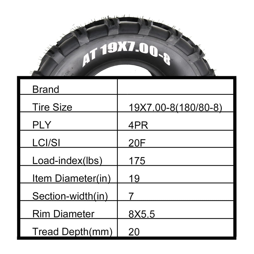 Garvee Set of 4 ATV UTV All-Terrain Tires 19X7-8 Front 18X9.5-8 Rear 4-Ply Tubeless Black