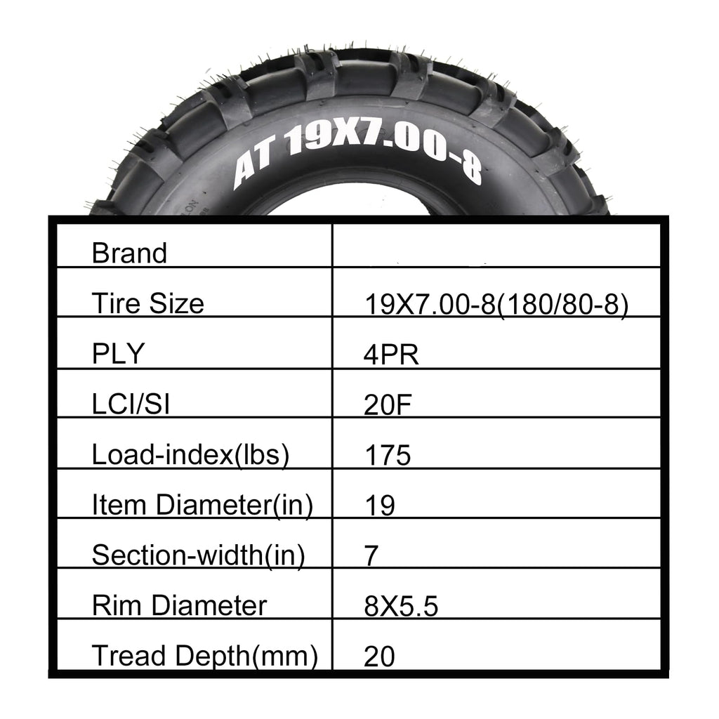 Garvee Set of 4 ATV/UTV All-Terrain Tires 19X7-8 Front & 19X9.5-8 Rear 4-Ply Tubeless Black