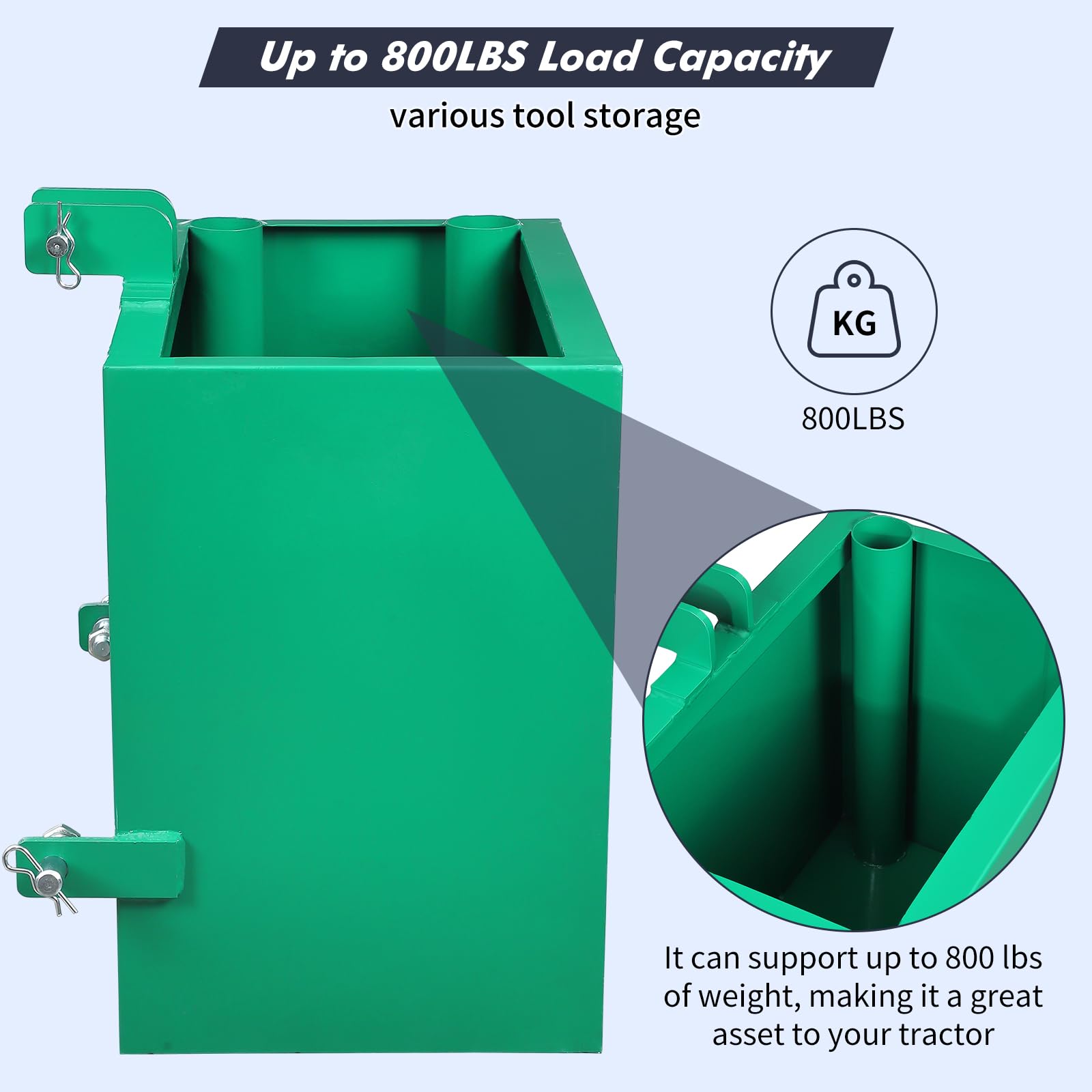 Garvee 3 Point Ballast Box, 800lbs Capacity, Standard 2 inch Hitch Receiver, Green