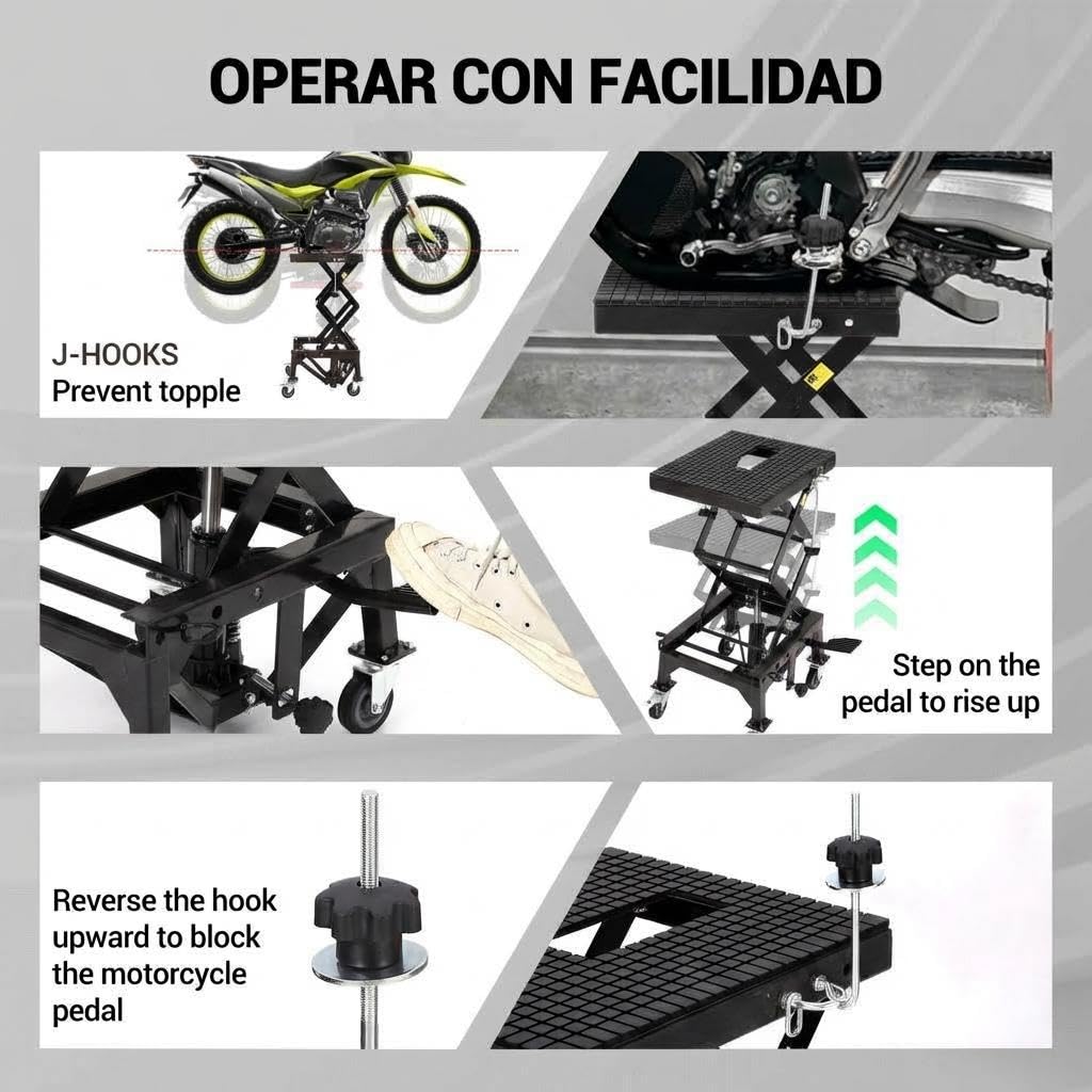 Garvee Hydraulic Motorcycle ATV Lift Jack 350LBS Foot-Pump Scissor Lift Table for Dirt Bikes Adjustable 13.78-34.25 Inches Black