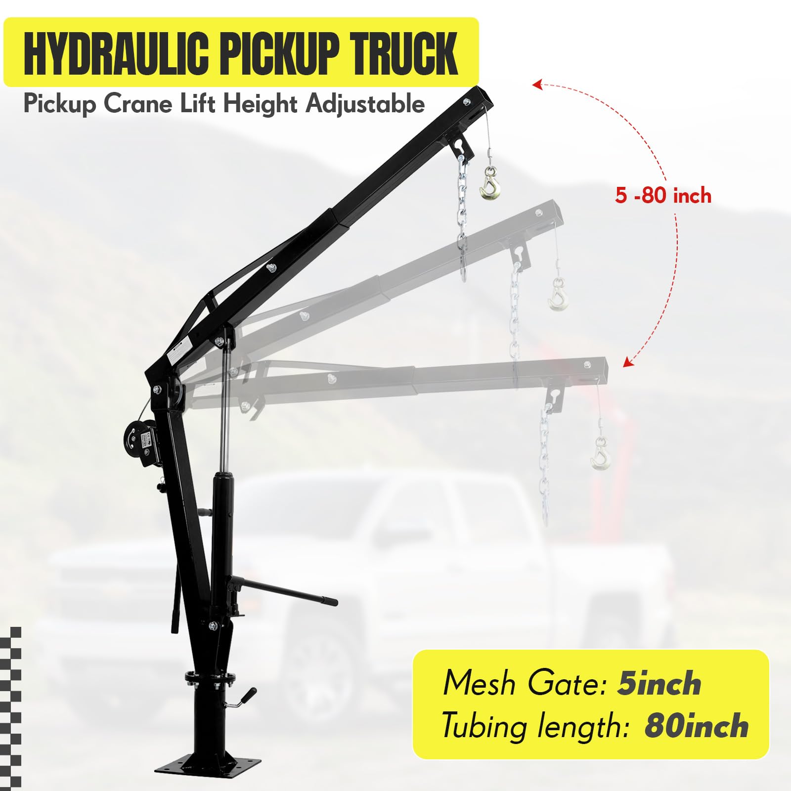 Garvee Pickup Truck Crane with Hand Winch, 2000 LBS Capacity, 360° Swivel Jib Engine Hoist, Folding Electric Winch, Black - Construction, Forestry, Factory Use