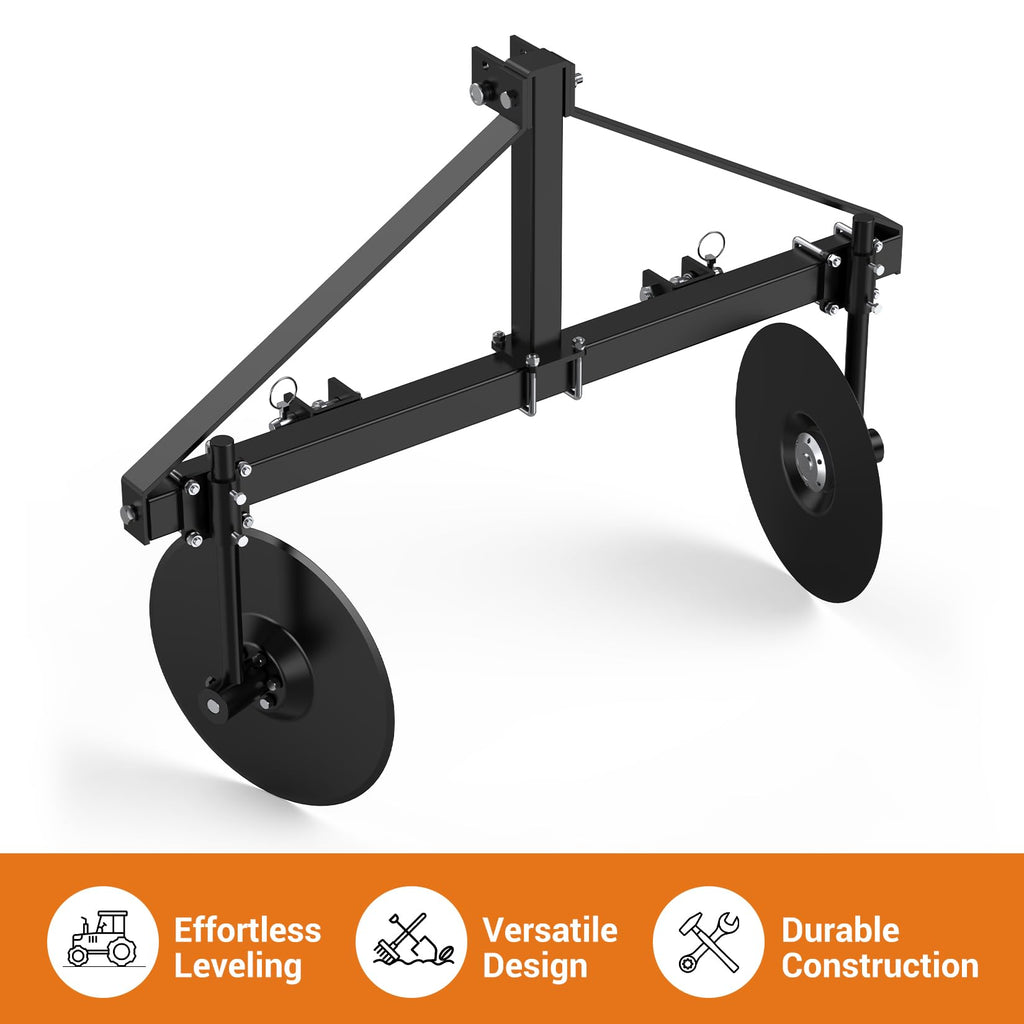 Garvee 48" Adjustable Disc Bedder, Heavy Duty Garden Disc Plow Compatible for Category 1, 3 Point Quick Hitch for Tractor , Cultivator Garden Bedder and Hiller Attachment, 16" Disc Blades, Black