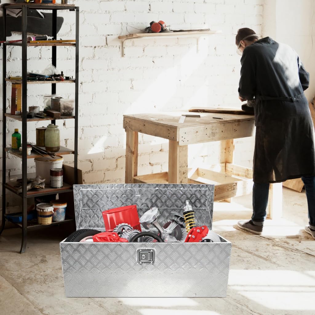 Garvee 30 Inch Aluminum Truck Tool Box, Diamond Plate, Rectangle, Silver, With Lock & 2 Keys, Versatile Storage for Pickup, Trailer, ATV