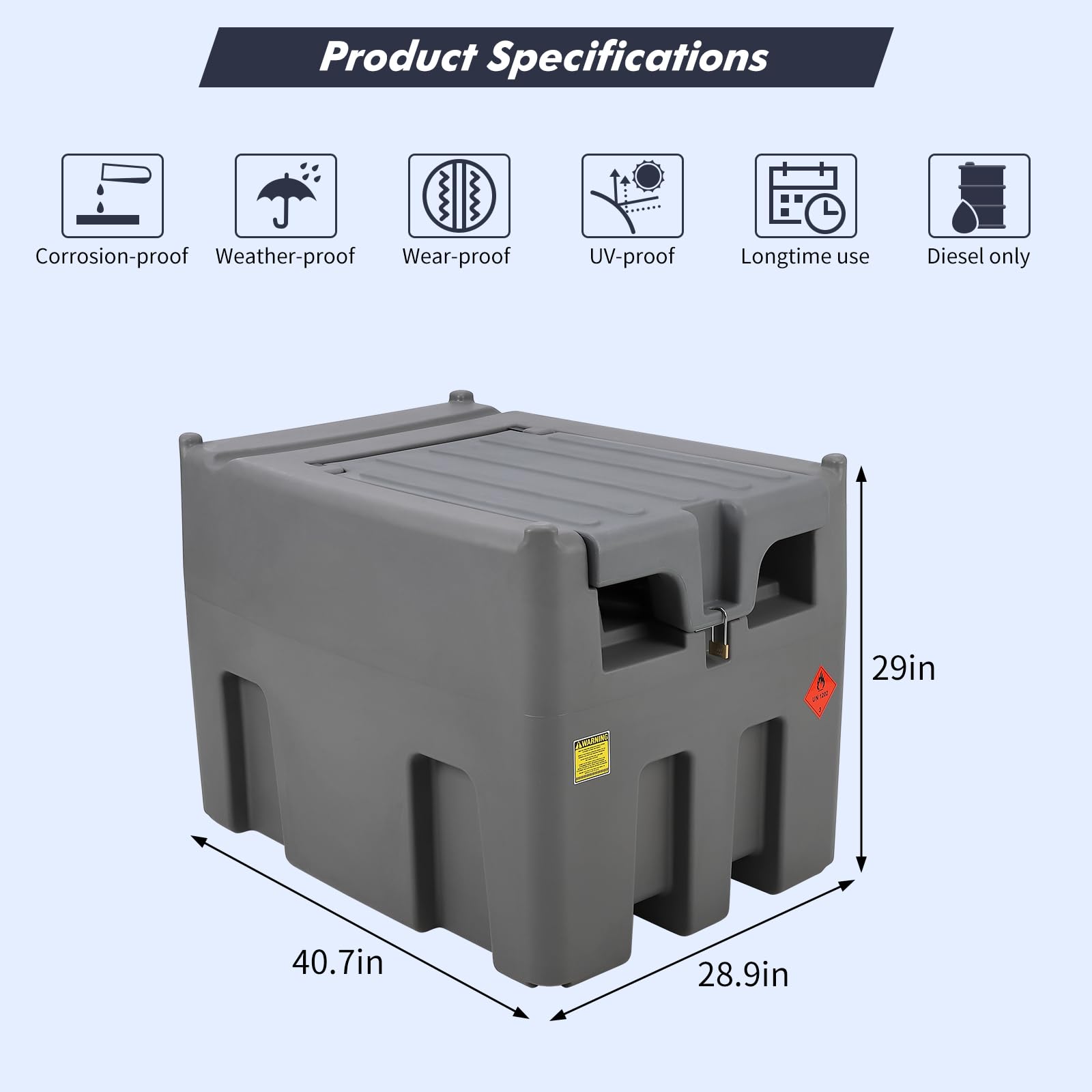 Garvee Portable Diesel Tank, 106 Gallon Fuel Tank with 12V Electric Fuel Transfer Pump, 10 GPM Diesel Transfer Tank with Auto Fueling Nozzle & 360 Swivel Connector with 13.1ft Hose - Gray