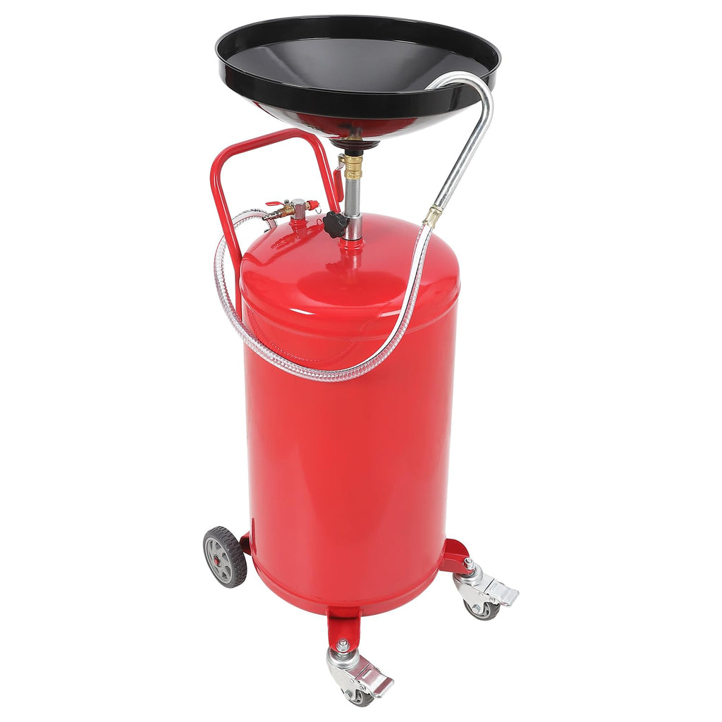 Garvee 20 Gallon Adjustable Oil Drain Tank, Pneumatic Waste Oil Drainer with 17.8" Funnel, 41.93-66.34" Height Range, Level Display & Brake Wheels for Auto Shops & Home Use