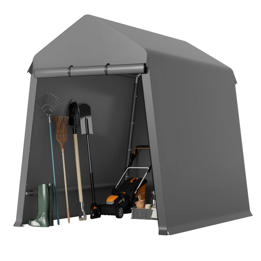 Garvee 6X8FT Heavy Duty Outdoor Shed,Portable Storage Shed,with 2 Rolled Up Zipper Doors,Vents Carports & Waterproof Cover Temporary Shelter for Motorcycle,Gardening Tools and Generator(Grey)