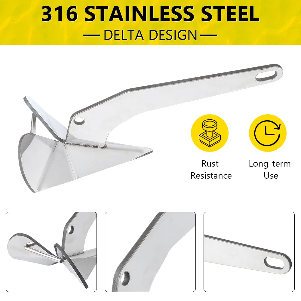 Garvee Heavy Duty Triangle Boat Anchor, Delta-Style, Stainless Steel