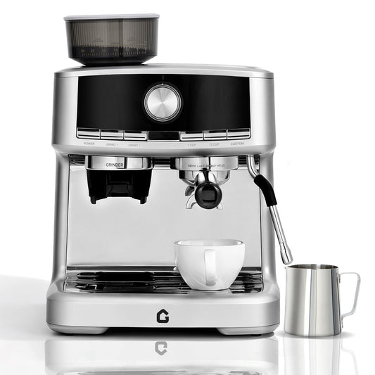 Garvee 20 Bar Pressure Espresso Machine with Grinder, Milk Frother for Home/Office, 1.5L Removable Tank, Silver