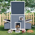 Garvee Large Wooden Small Animal House Outdoor, Weatherproof Pet Shelter for Rabbits, Chickens, Ducks & Small Pets with Nesting Box & Lockable Doors