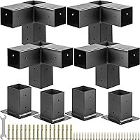 Garvee Pergola Kit, Heavy-Duty Carbon Steel Gazebo Kit with 4 3-Way Corner Brackets, 4 Post Bases for 4"x 4" Lumber, Perfect for Outdoor Patio Gazebos Log Cabins Pergola Hardware, Black