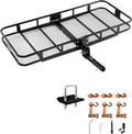 Garvee 70" x 30" Hitch Cargo Carrier, 500 Lbs Heavy Duty Folding Cargo Basket for 2" Receiver, Carbon Steel Rear Hitch Mount Rack with Reflectors, Stabilizer, Ratchet Straps & Locks for SUV Truck Pickup