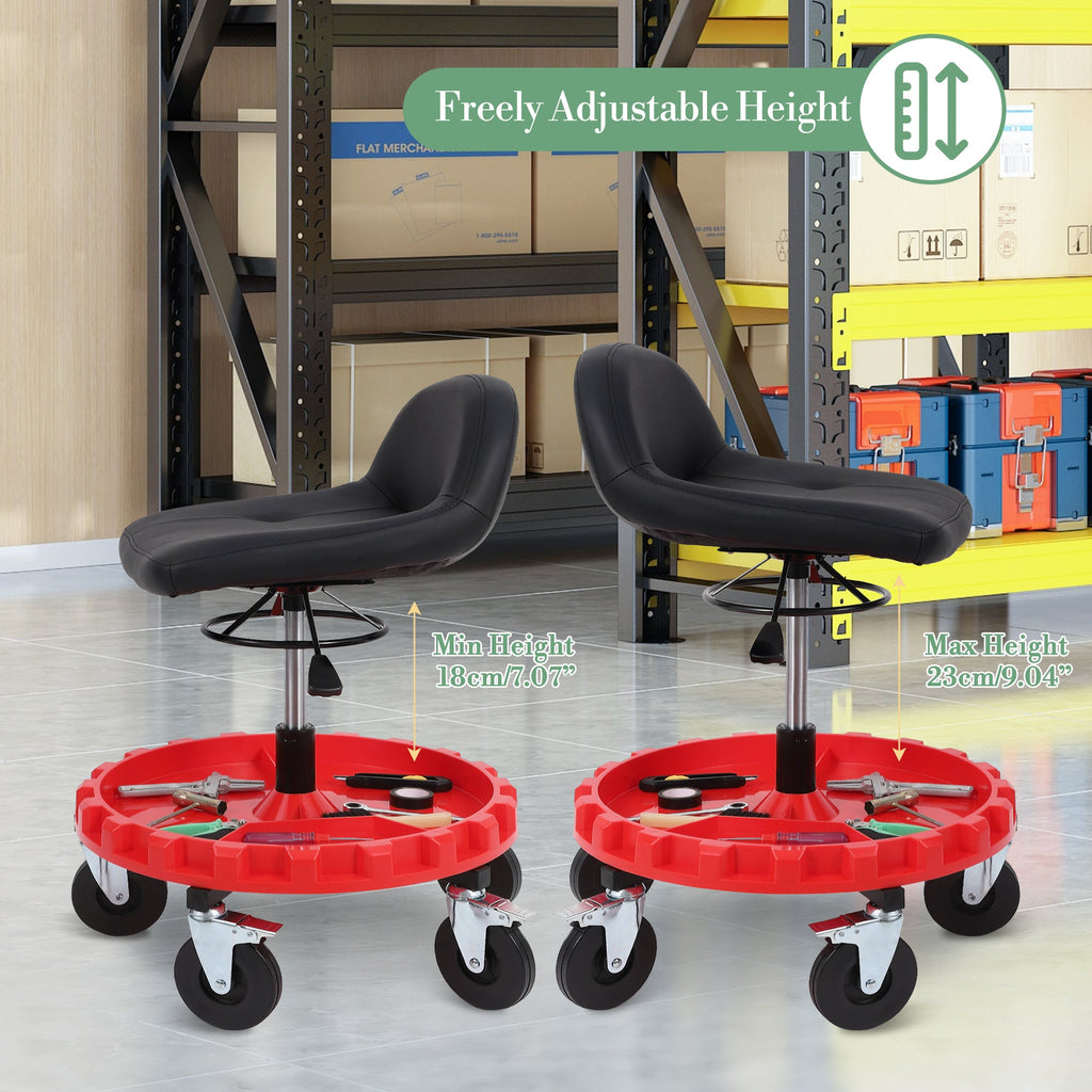 Garvee 300LBS Mobile Rolling Gear Seat With Spinning Gear Tray For Garage And Workshop, Adjustable Height, Black
