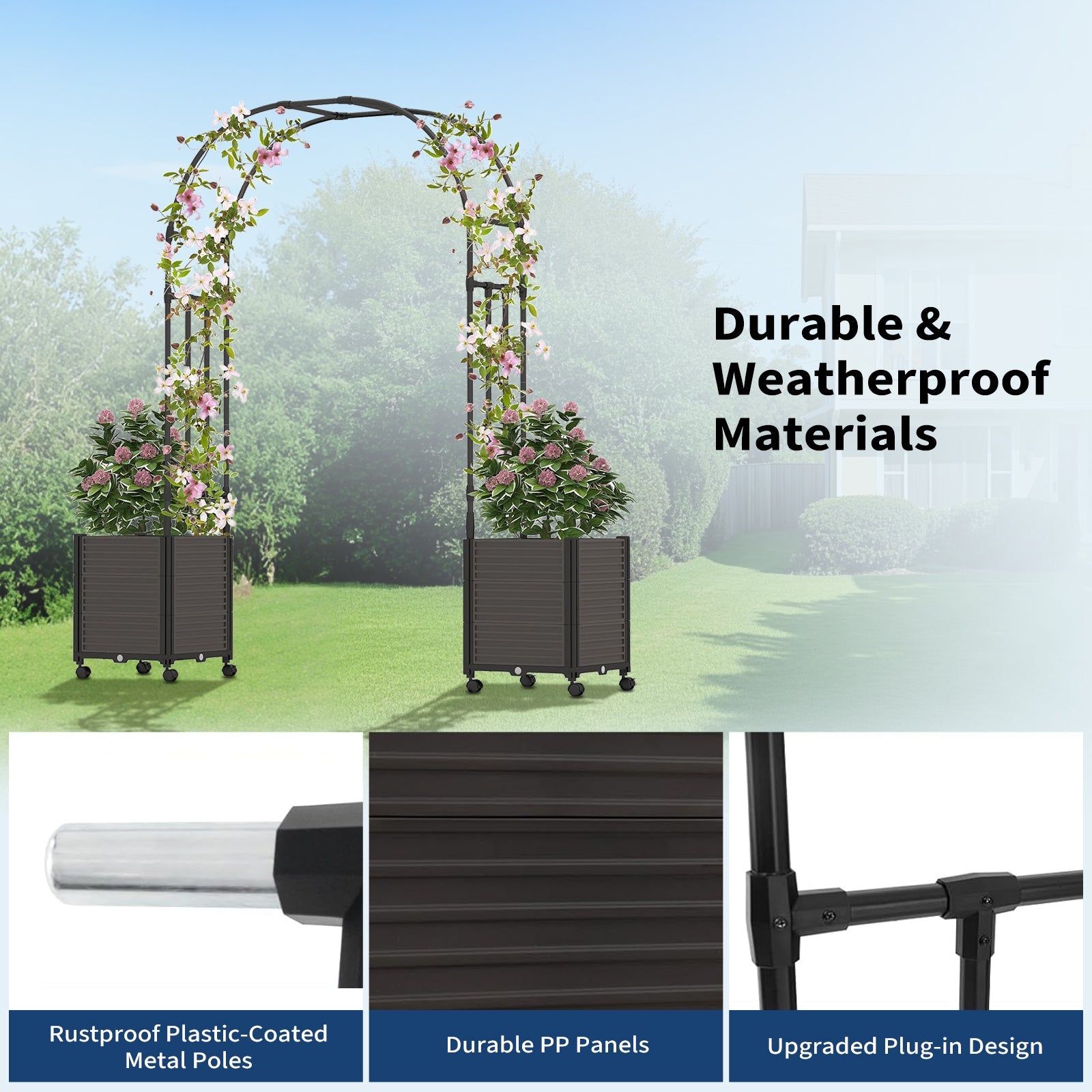 Garvee Metal Garden Arch Trellis, Black Wedding Arbor for Climbing Plants, Span 1.2