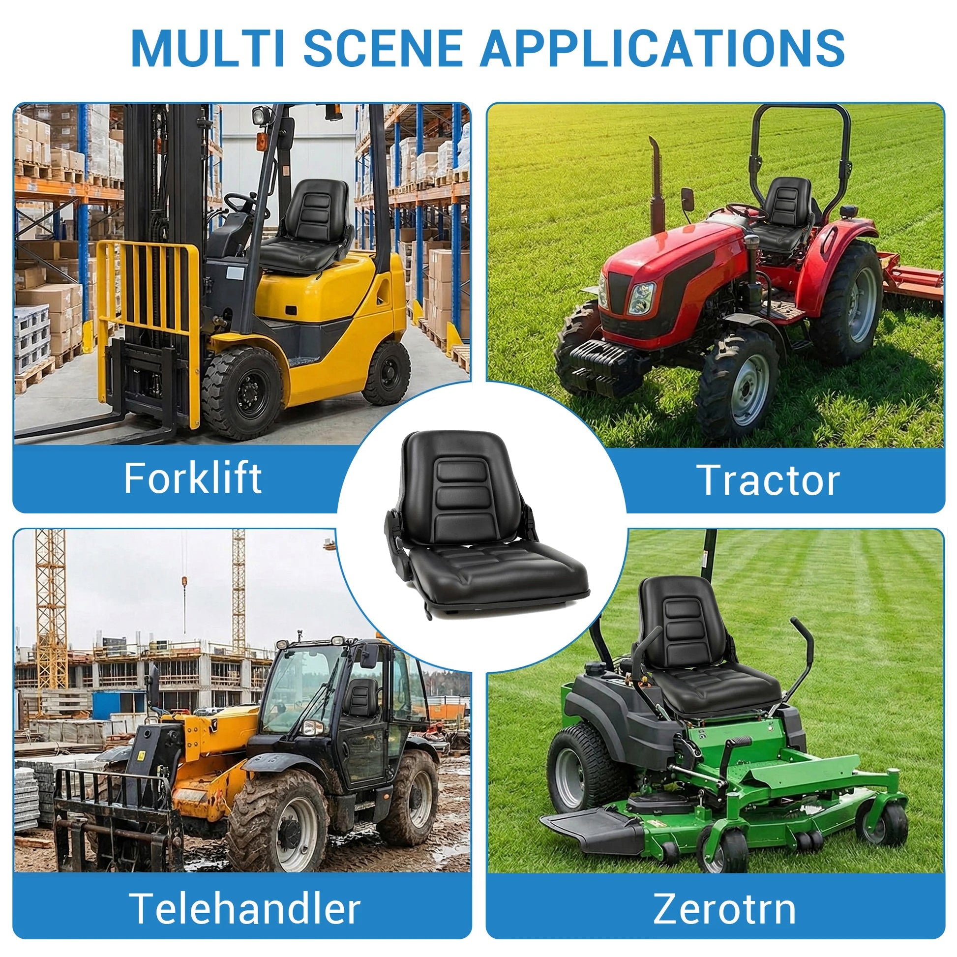 Garvee Adjustable Tractor Seat with 3-Position Recline, Universal Forklift Mower with Suspension, Black Vinyl Replacement Seat for Farm Equipment