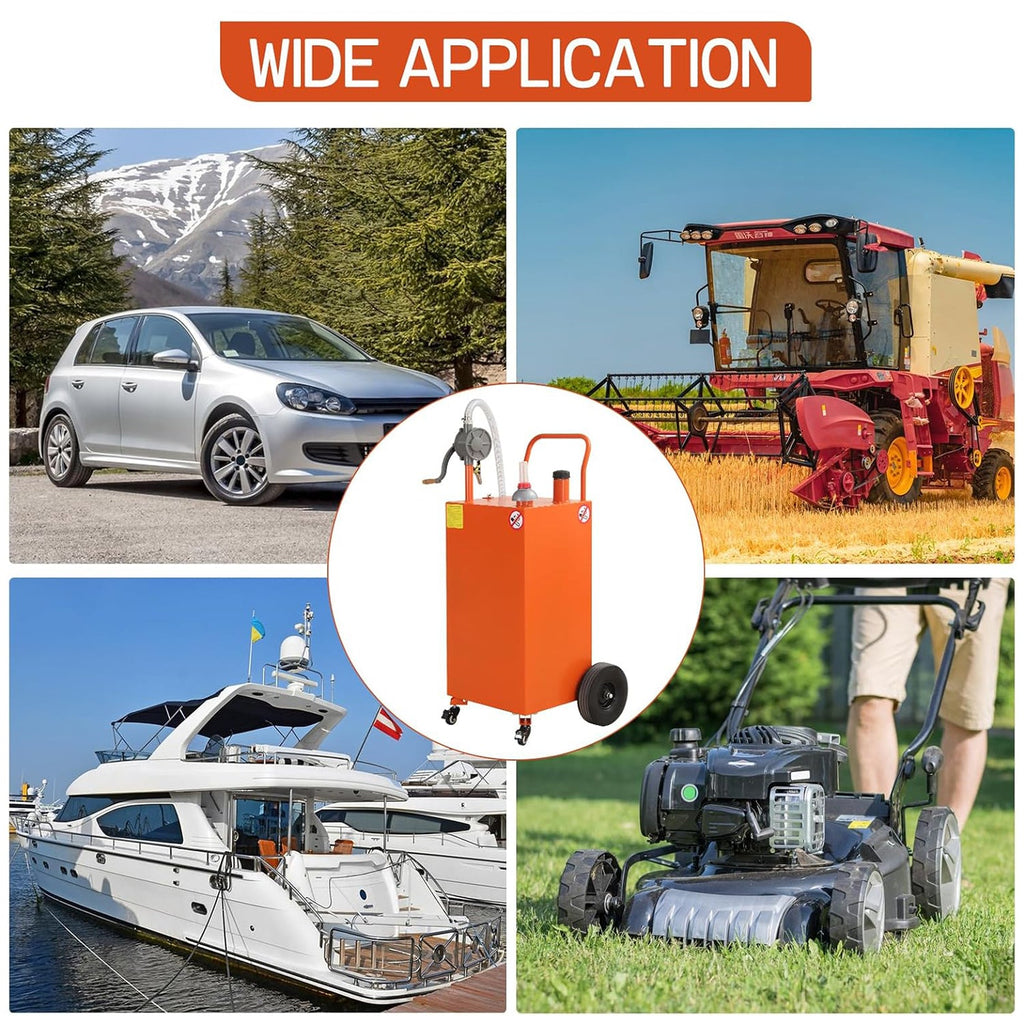 Garvee 30 Gallon Gas Caddy, Portable Fuel Transfer Storage Tank with 4 Wheels and 2-Way Rotary Pump, Large Diesel Kerosene Can Container for Cars Boat ATV Motorcycle Lawnmower, Orange