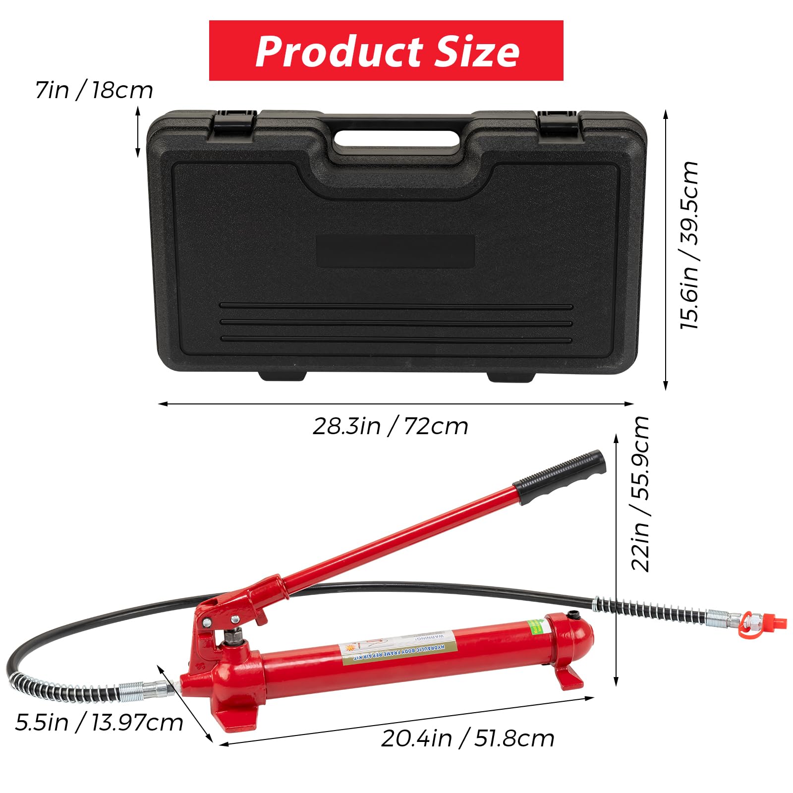 Garvee 12 Ton Porta Power Hydraulic Jack Kit with 4.6 ft Oil Hose for Car and Truck Repair, 26455 Lbs Capacity, Storage Case Included
