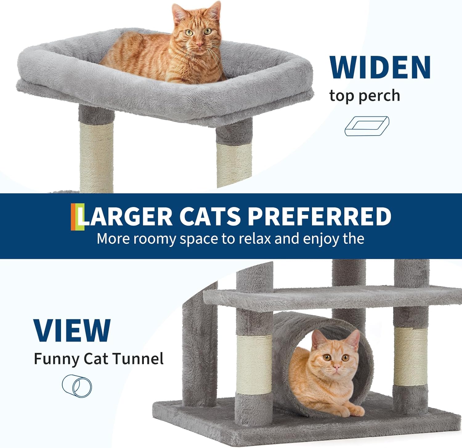 Garvee Multi-Level Cat Tree with Condo, 74" Tall Cat Tower with 11 Scratching Posts, Hammock, Tunnel, Large Top Perches & Anti-tip Kit, Indoor Cat Furniture for Large Cats, Light Gray