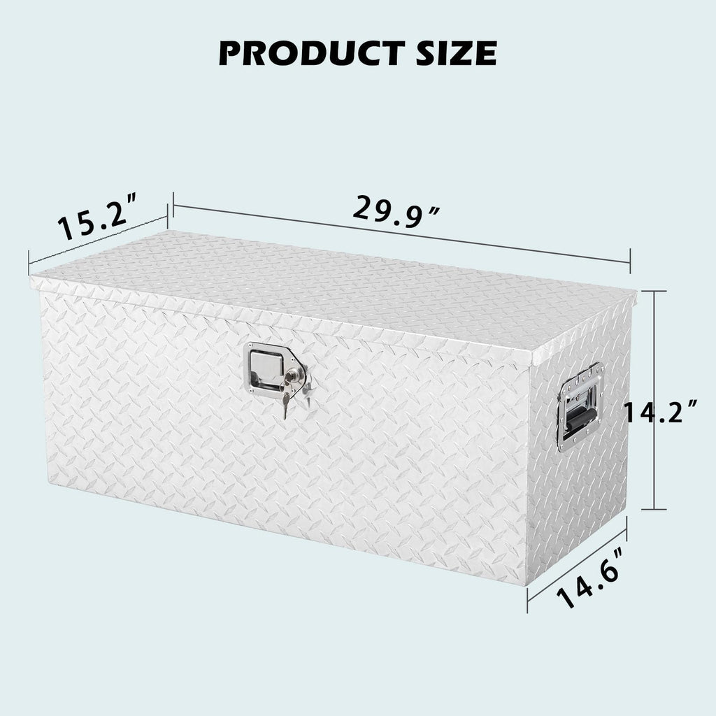 Garvee Truck Bed Tool Box 15''x15''x30''  Heavy Duty Aluminum Diamond Plate Toolbox for Pickup Truck RV Trailer Silver