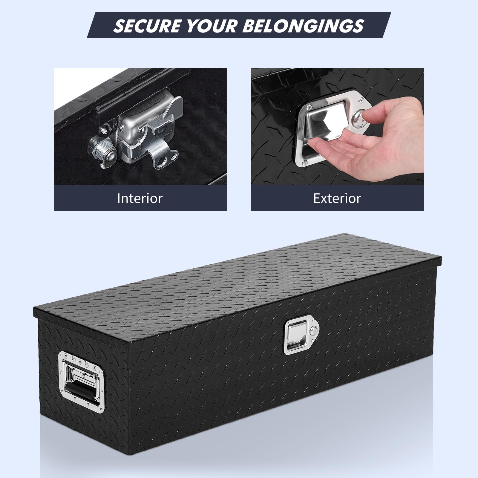 Garvee Aluminum Diamond Plate Tool Box 13x13x30 Inch, Heavy Duty Truck Toolbox with Sliding Shelf, Waterproof Truck Storage Organizer Chest for Pick Up Truck RV Trailer with Lock & Keys, Balck