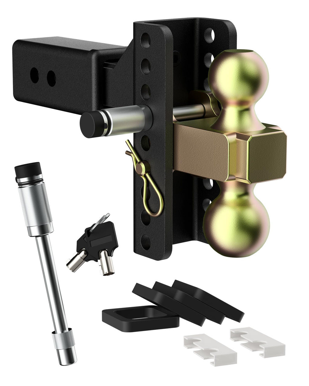 Garvee Adjustable Trailer Hitch Solid Hitch, Fits 2 & 2.5-Inch Receiver, 6-Inch Drop Hitch, Steel Tow Balls 2" & 2-5/16, 20,000 LBS GTW for Heavy Duty Truck, with 2 Locks