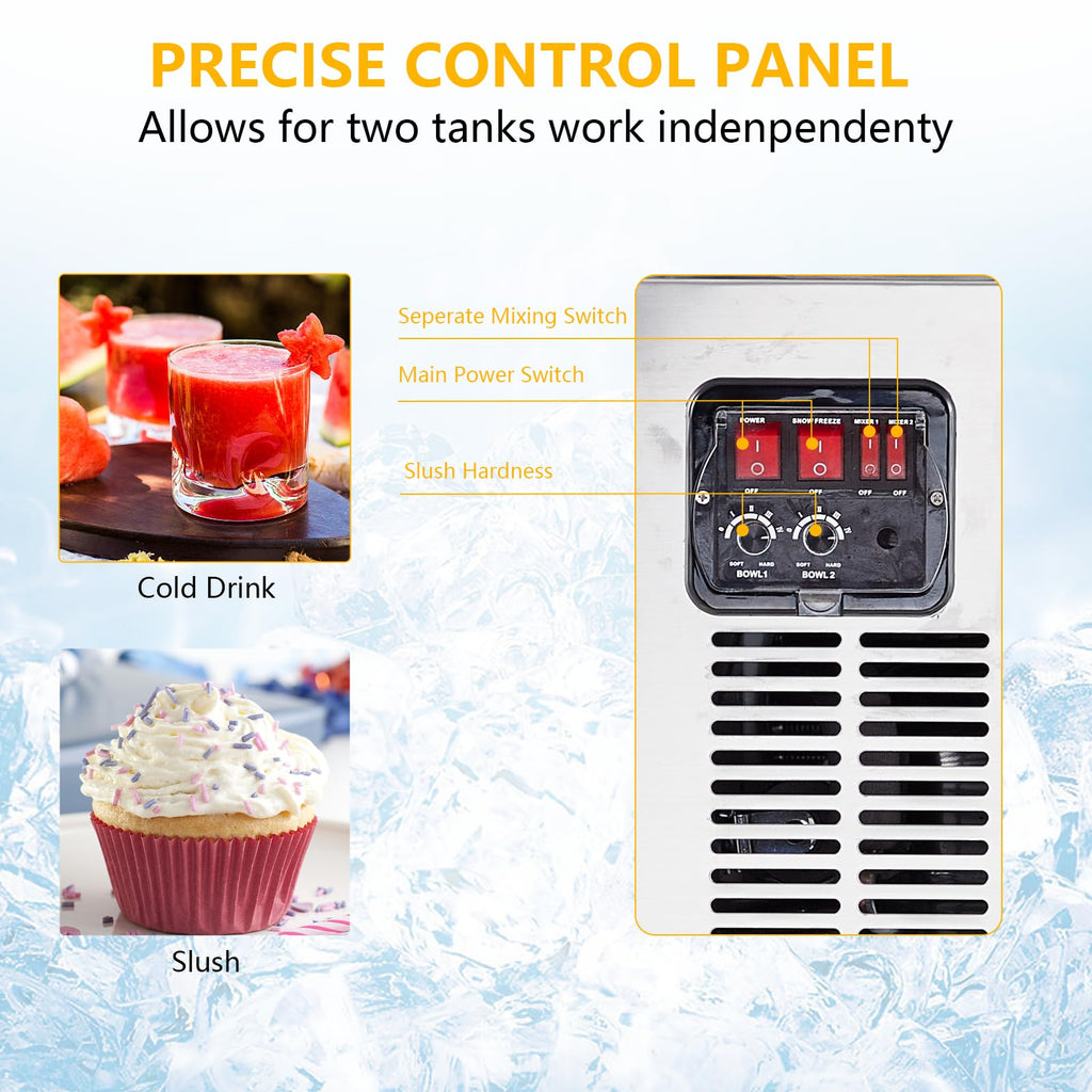 Garvee 15Lx2/7.92 Gals Commercial Slushy Machine Margarita Machine 500W Frozen Drink Machine Food-Grade PC Tanks for Restaurants Bars Pool Parties