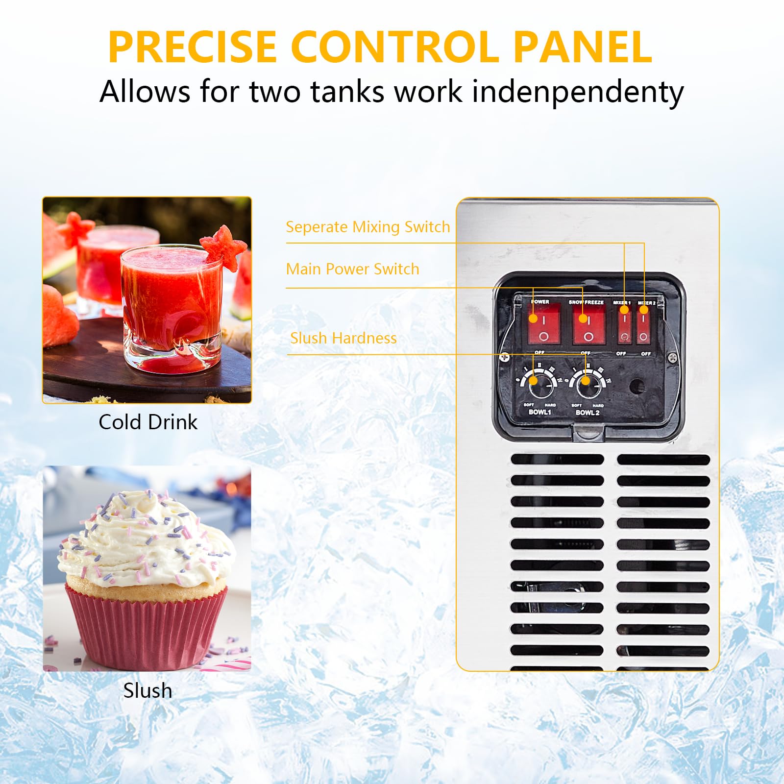 Garvee 15Lx2/7.92 Gals Commercial Slushy Machine Margarita Machine 500W Frozen Drink Machine Food-Grade PC Tanks for Restaurants Bars Pool Parties