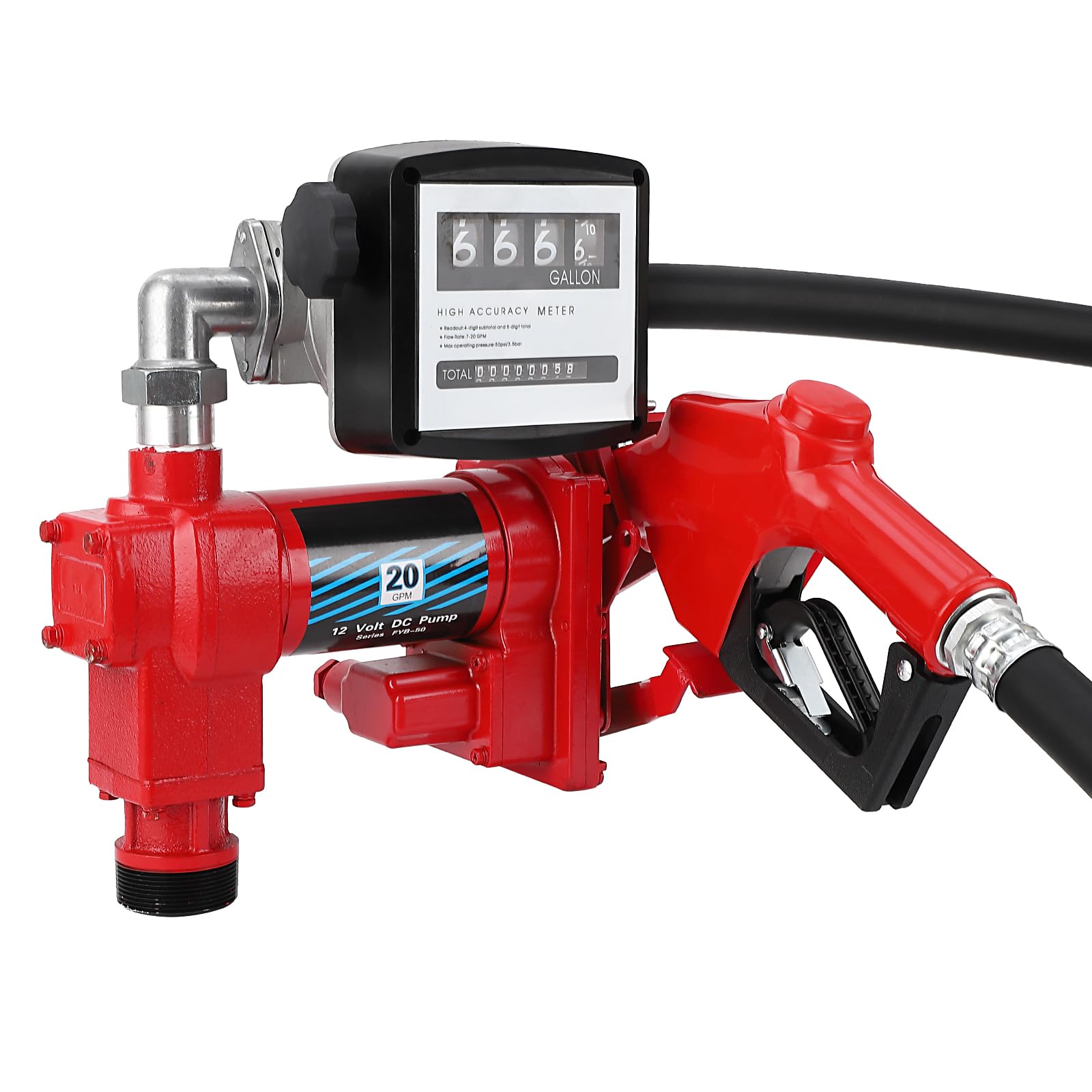 Garvee Fuel Transfer Pump 20 GPM 1/4 HP, with Digital Meter, Diesel Transfer Pump with Automatic Nozzles, Gasoline Transfer Pump with Emission & Suction Hoses for Gasoline, Diesel, Kerosene