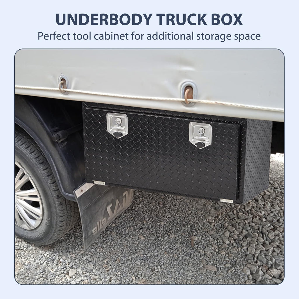 Garvee Aluminum Underbody Truck Box with T-Handle Latch, Waterproof Truck Storage Organizer Chest For Pick Up, RV Trailer, Durable Truck Side Tool Box with a Mesh Pocket-Black