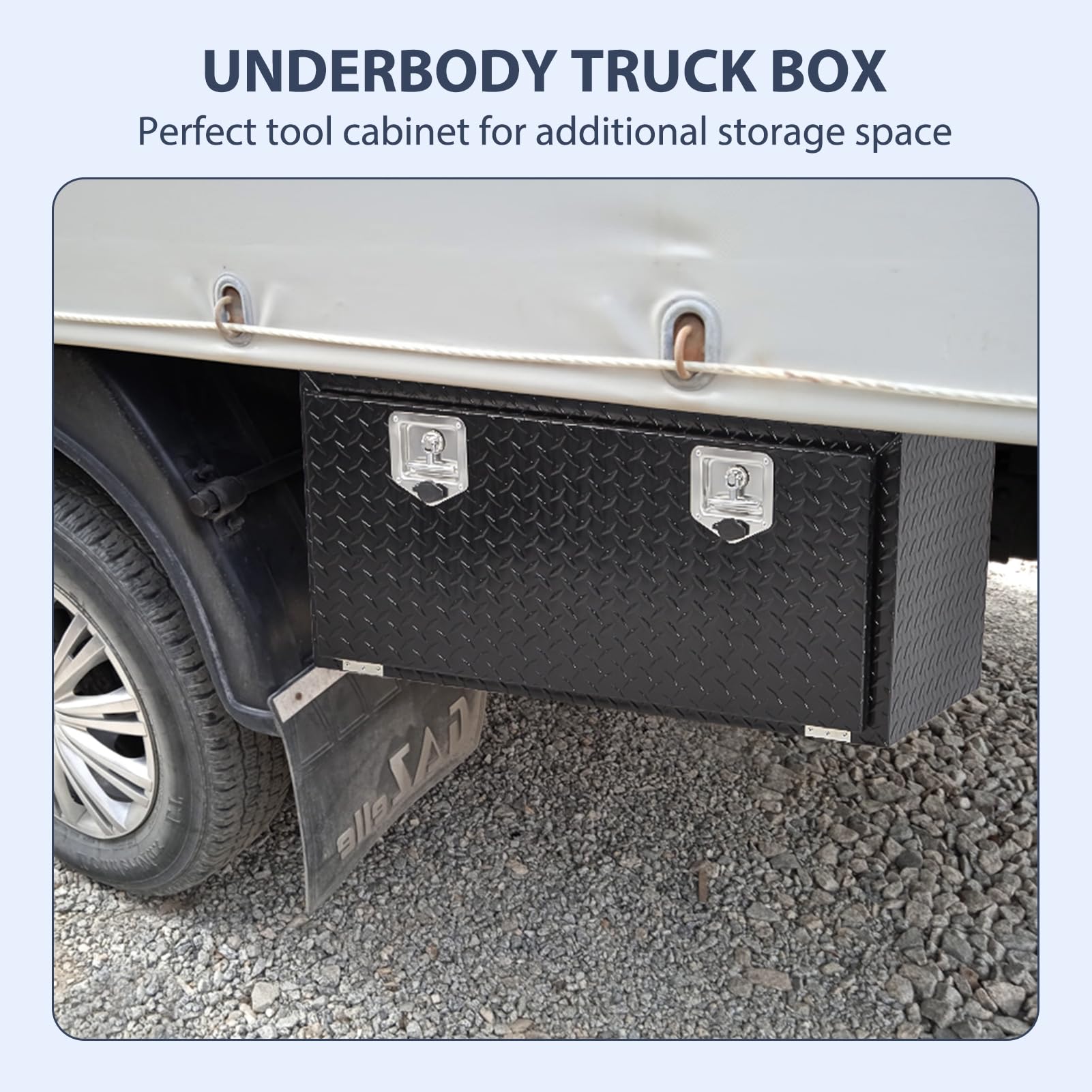 Garvee Aluminum Underbody Truck Box with T-Handle Latch, Waterproof Truck Storage Organizer Chest For Pick Up, RV Trailer, Durable Truck Side Tool Box with a Mesh Pocket-Black