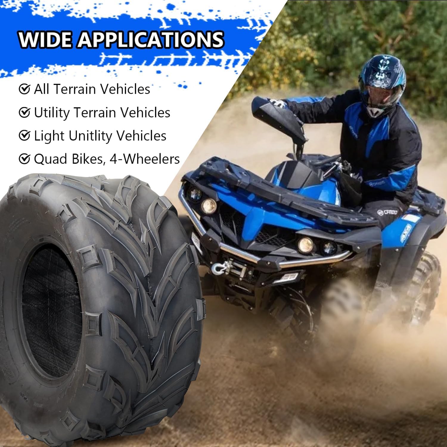 Garvee Set Of 22x10-10 & 20x7-8 ATV Tires 4 Pcs 6PR All Terrain Off Road Mud Sand Trail Tire Black