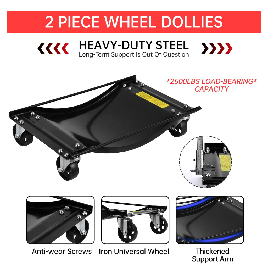 Garvee Car Wheel Dolly Set of 4 with Heavy Duty 3.5 in Steel Wheels for Moving Cars, 24x15 in, Black