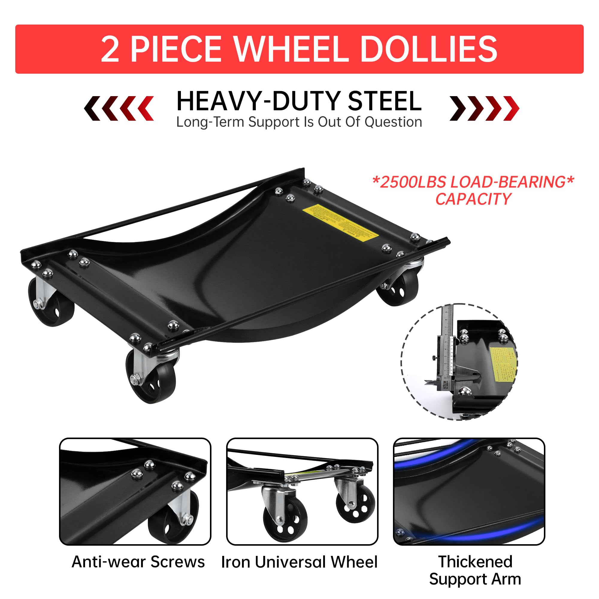 Garvee Car Wheel Dolly Set of 4 with Heavy Duty 3.5 in Steel Wheels for Moving Cars, 24x15 in, Black