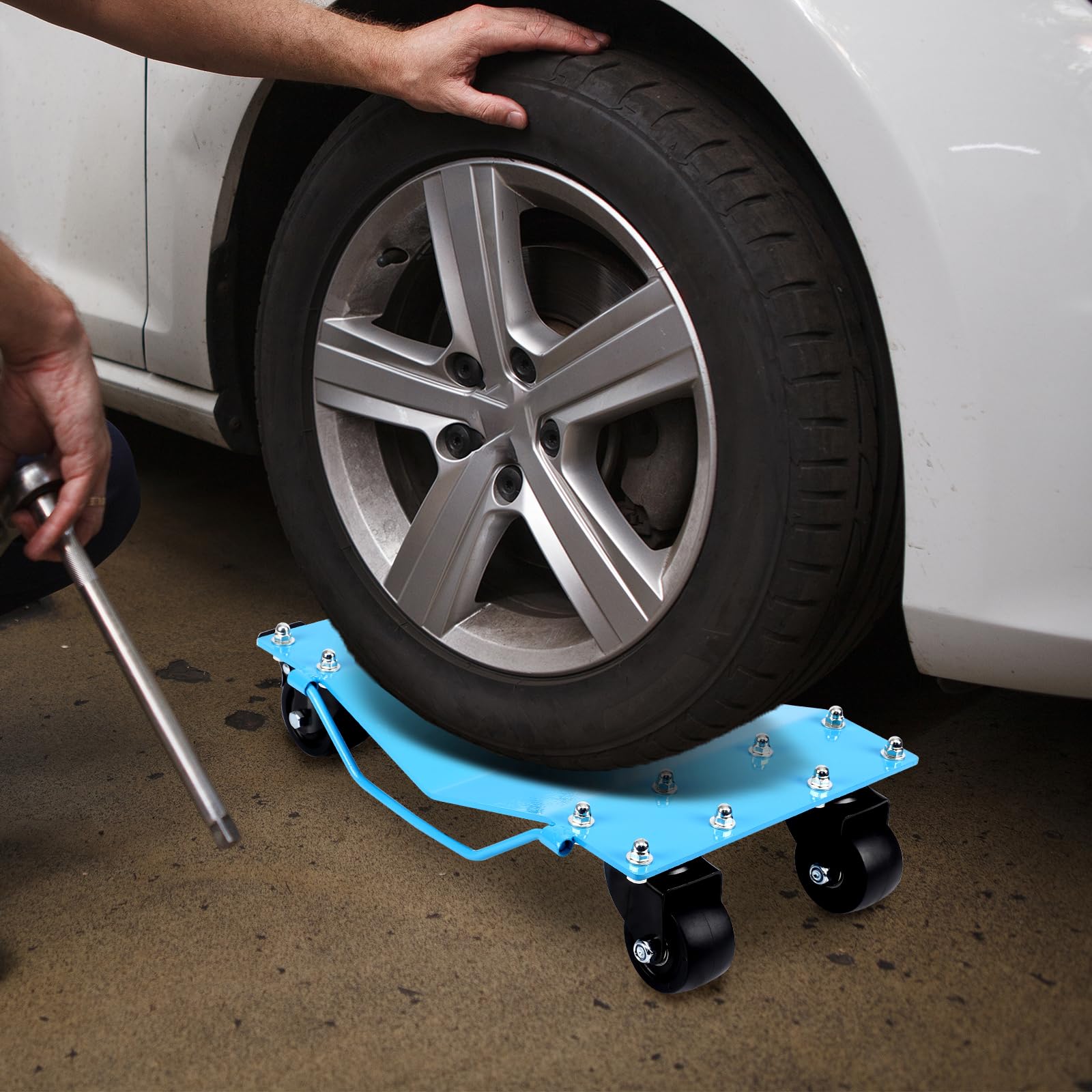 Garvee Car Tire Wheels Set 2 - Manganese Steel, 360° Swivel, Anti-Slip Plate, 16x13 Inch, Blue - Durable, Easy to Maneuver