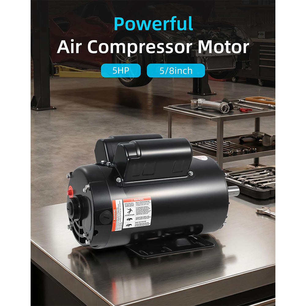 Garvee 5HP Air Compressor Motor - 56HZ Frame, 3450RPM Single-Phase Electric Motor with 5/8" Keyed Shaft, 1.88" Shaft Length, CCW/CW Rotation, 230V for Pumps & Machinery