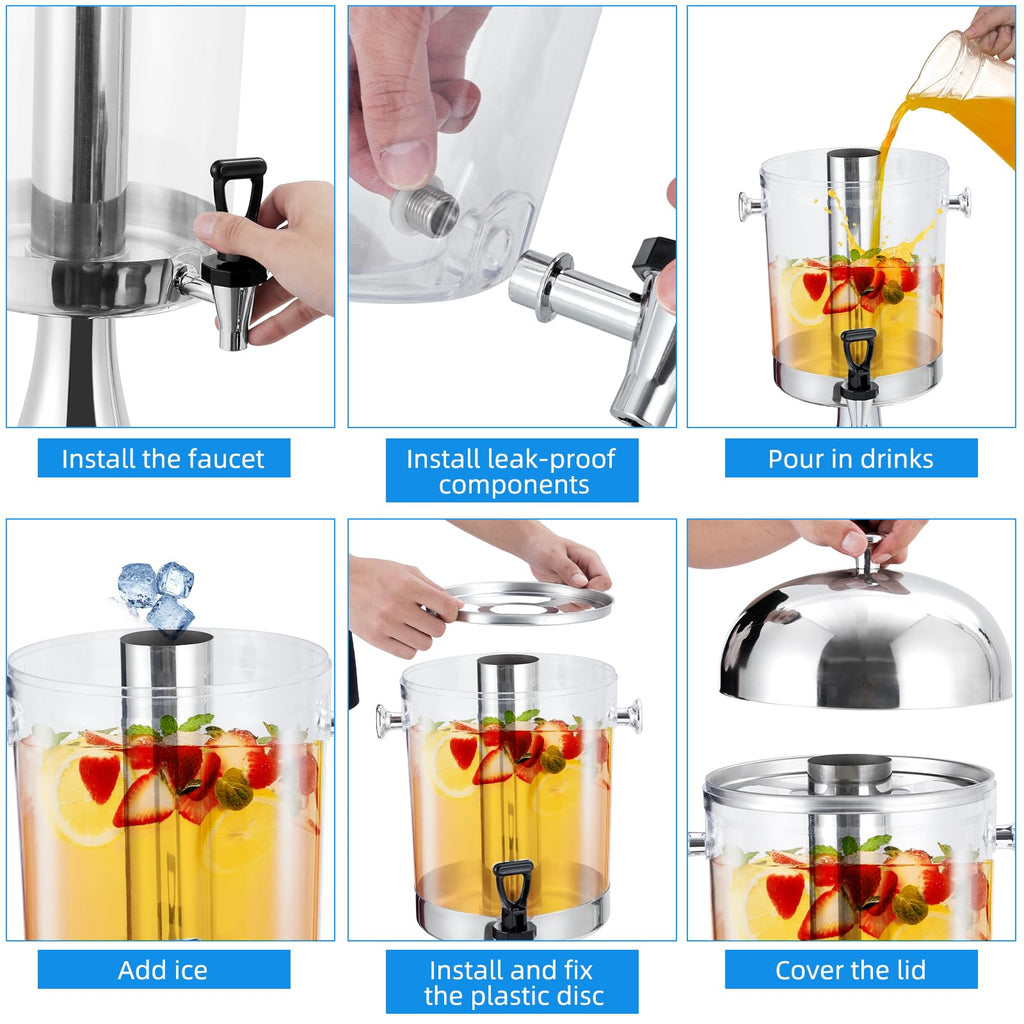 Garvee 2.2 Gallon Beverage Dispenser with Ice Core Stainless Steel Cold Drink Dispenser for Parties Weddings Events Compact Size Silver