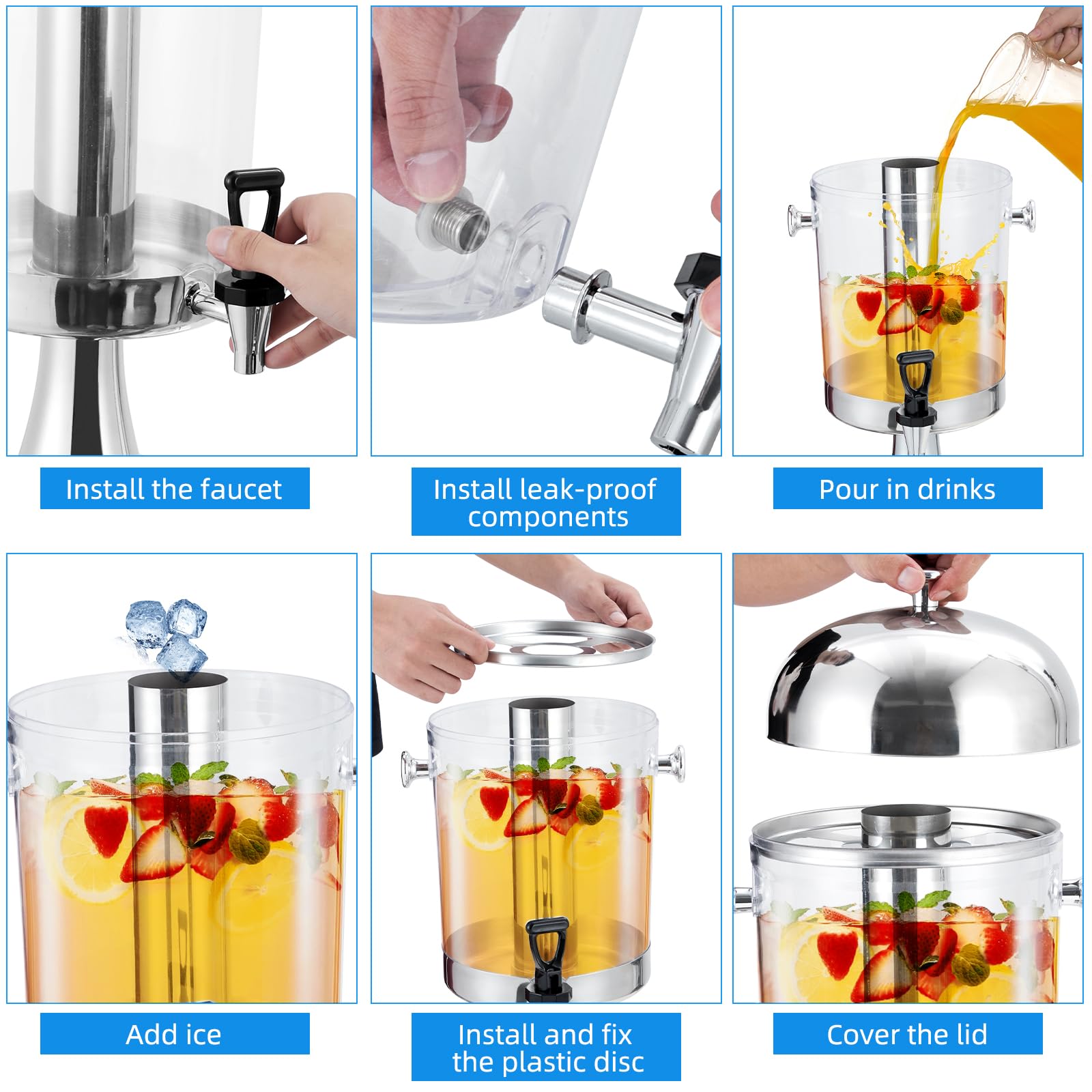 Garvee 2.1 Gallon Beverage Dispenser With Stand Ice Container Stainless Steel For Home Parties Picnic