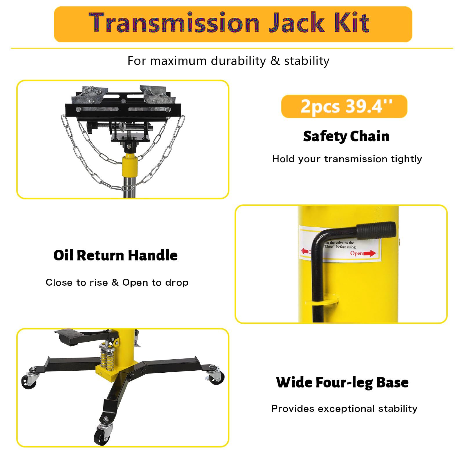 Garvee 1322lbs Transmission Jack Lift, 0.6 Ton Hydraulic Telescopic Floor Jack, Dual-Column 2-Stage Plunger, Adjustable Height, Heavy Duty Garage Shop Tool