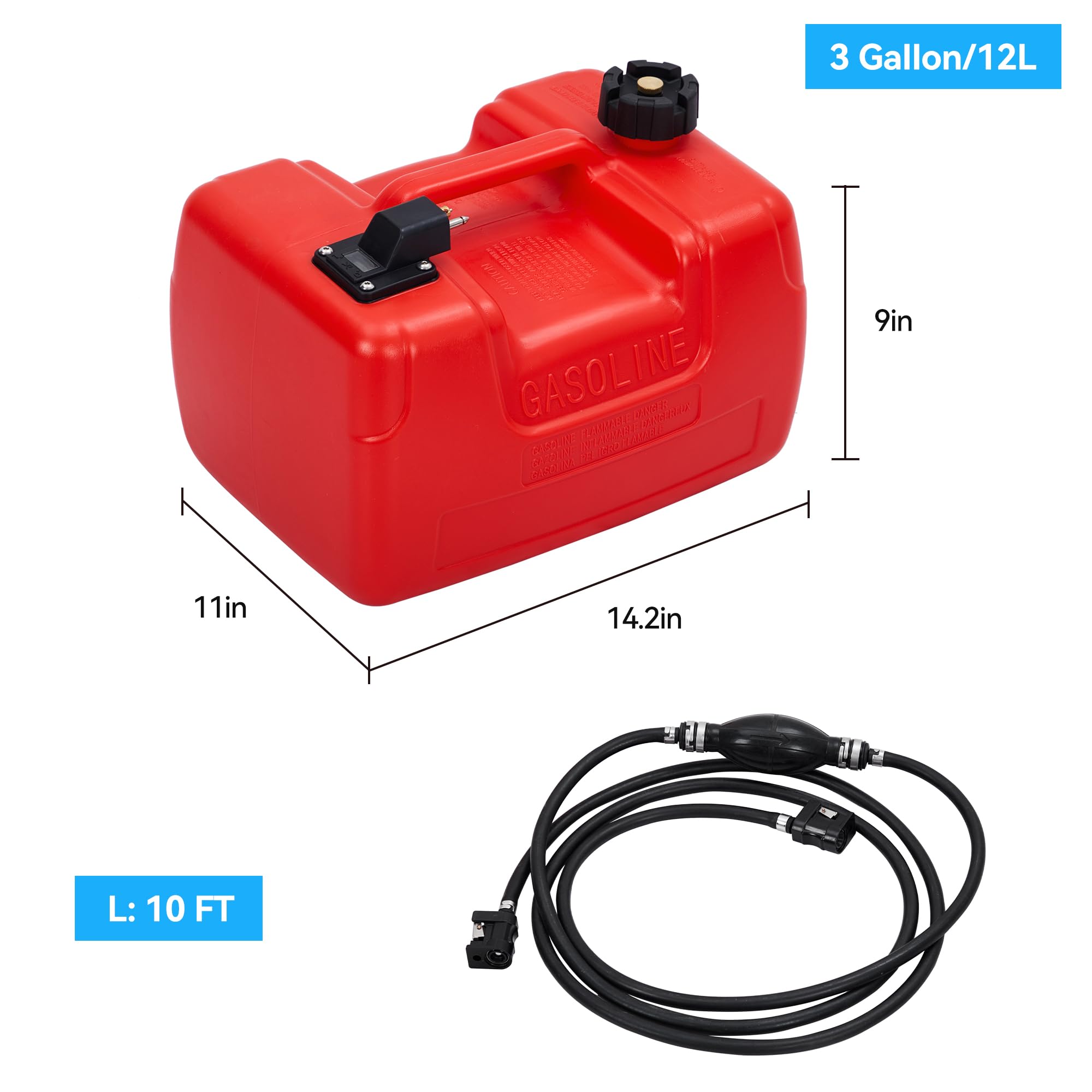 Garvee 3 Gallon Marine Fuel Tank Durable Fuel Storage for Vessels and Marine Use Efficient Safe Design, Red