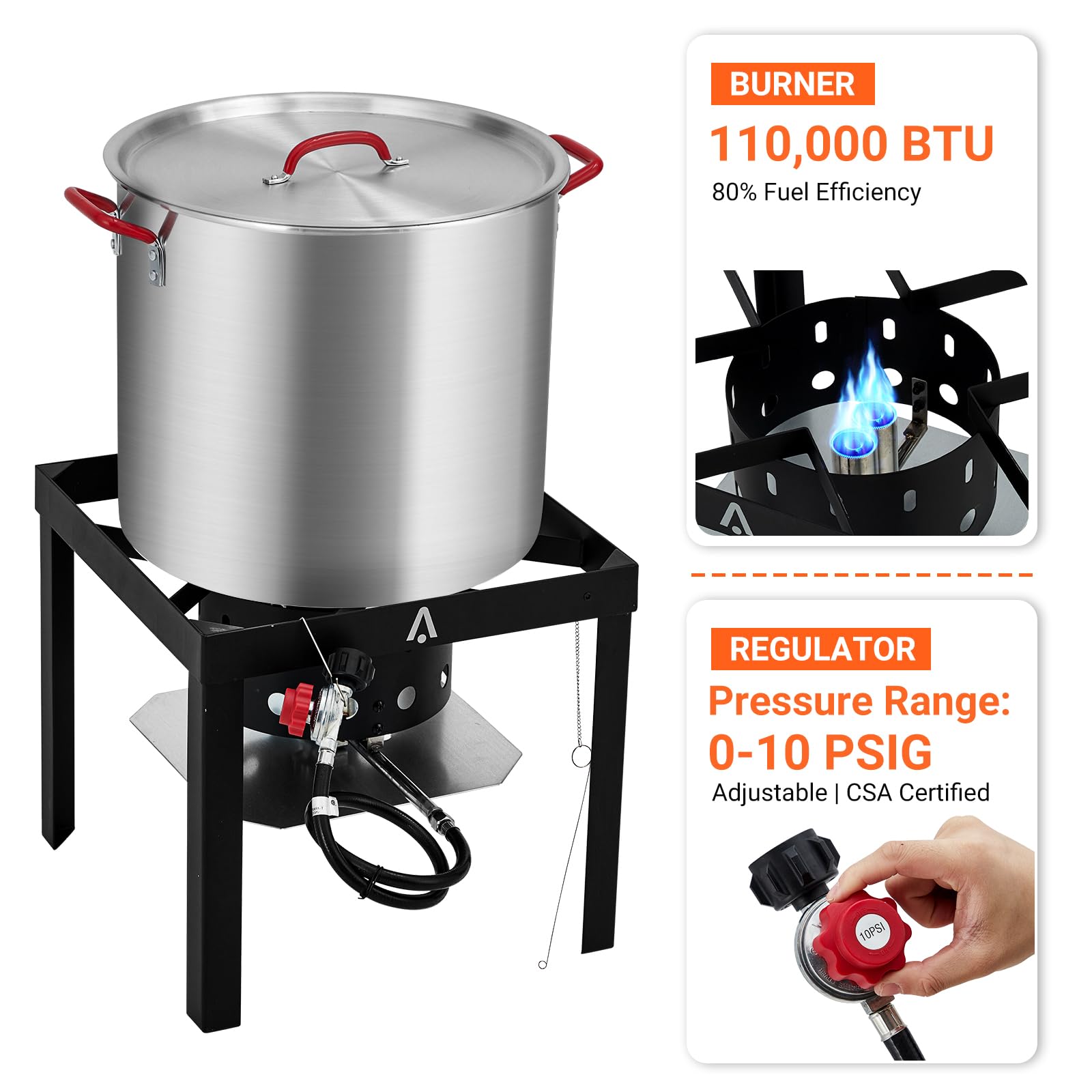 Garvee 100Qt Seafood Boil Pot With Strainer Basket Outdoor Cooking Kit 110000 BTU Aluminum Propane Stove Burner