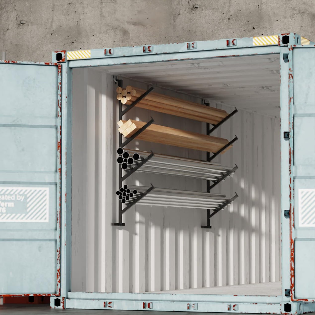Garvee 4 Pack Shipping Container Pipe Rack, 4-Tier Heavy-Duty Container Shelving Brackets, No-Drill Installation, Vertical Storage, 400 LB Capacity, Black