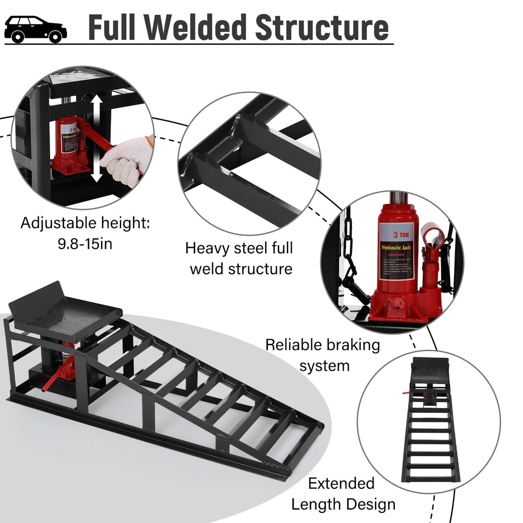Garvee 2 Pack Car Ramps - 5T (12000 lbs) Hydraulic High Lift Service Ramps, Low-Profile Heavy-Duty Automotive Lifts for Oil Changes, Fully Welded Structure for Home Garage, Black