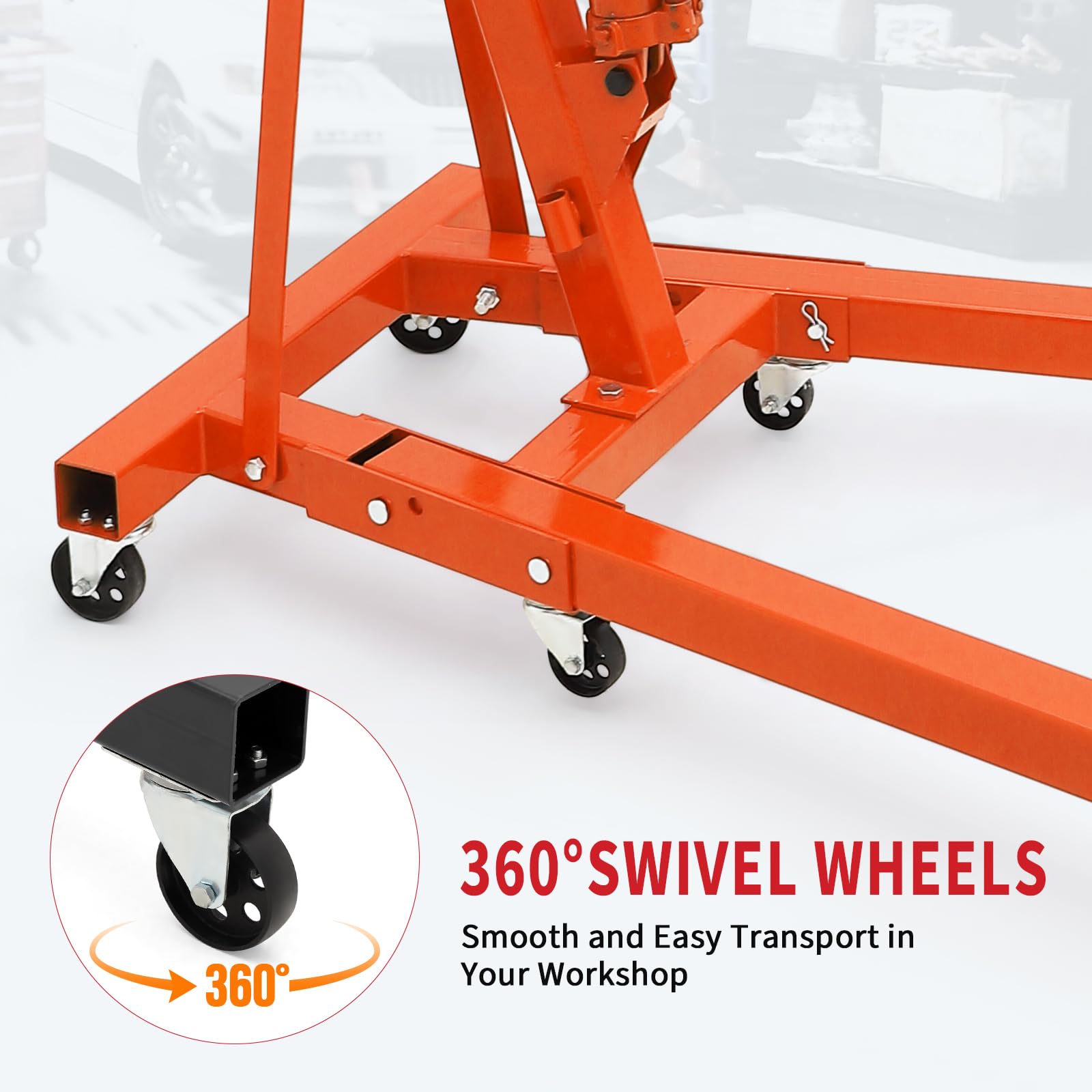 Garvee 2-Ton Folding Engine Hoist - Cherry Picker Hydraulic Shop Crane with 4400 lbs Capacity, Orange