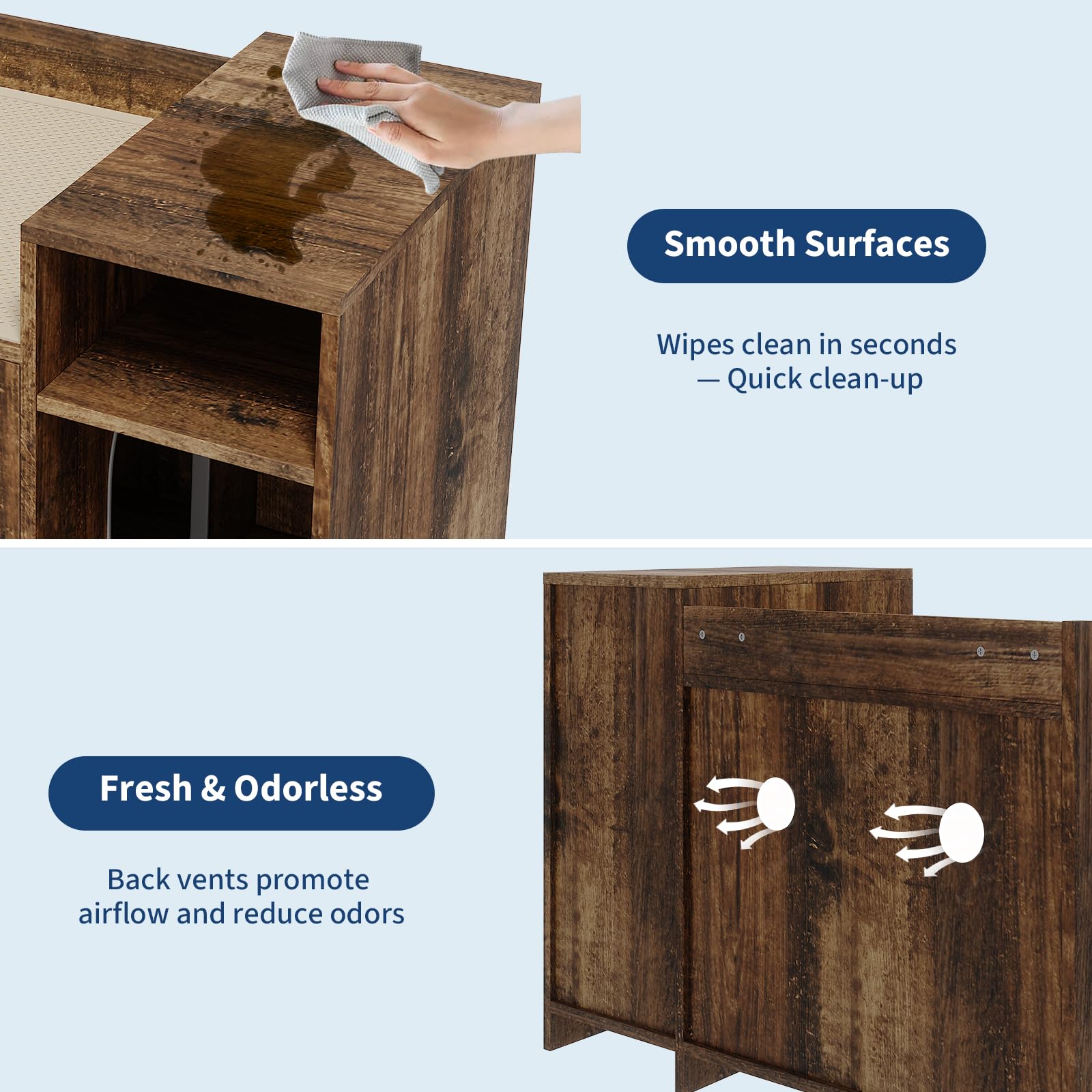 Garvee Cat Litter Box Enclosure Furniture Hidden Litter Box Cabinet Indoor Wooden Cat Washroom Side End Table with Storage Retro Color 33.9in L x 19.7in W x 24.2in H